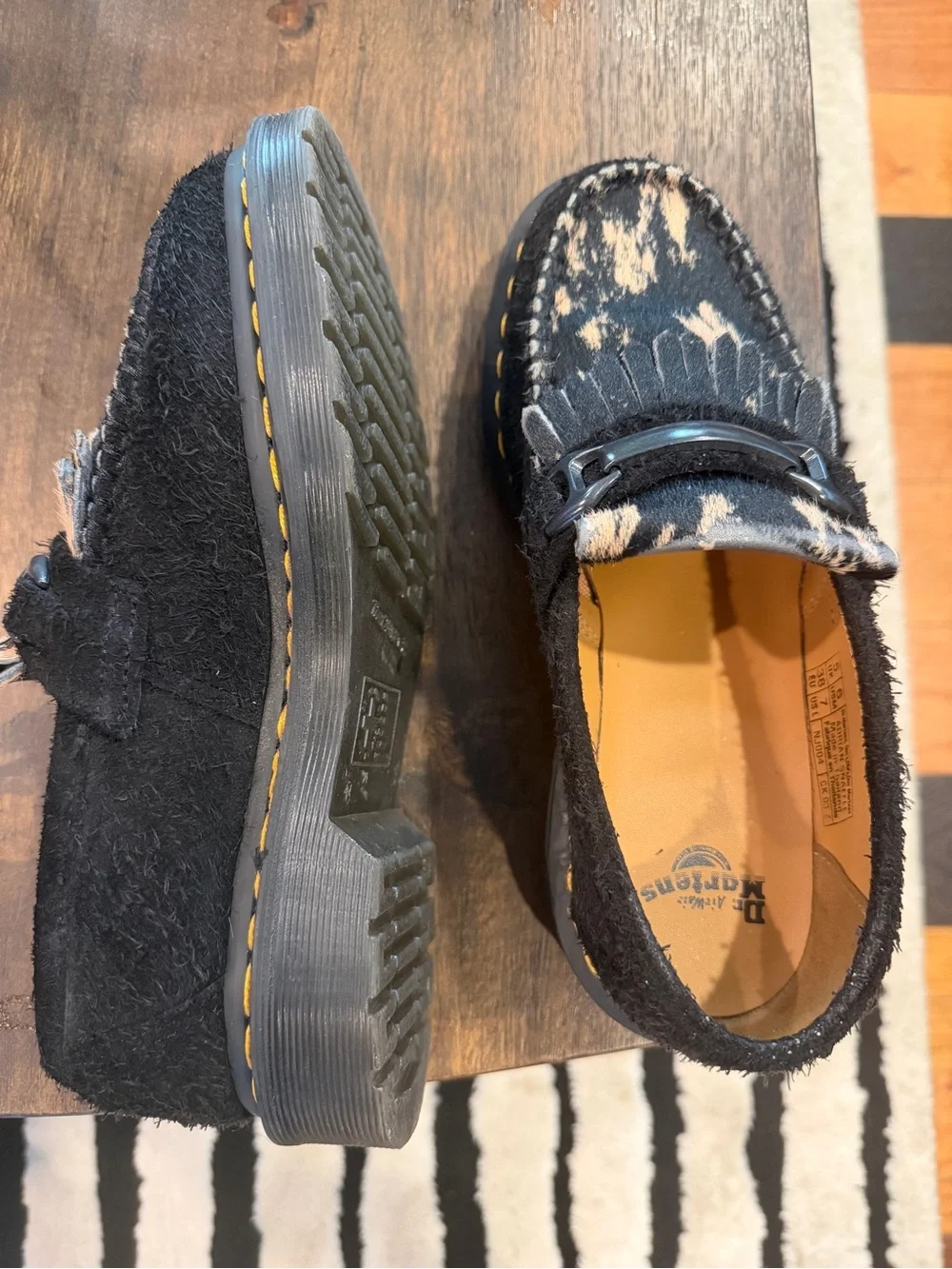 Dr. Martens Kids Black and Cream Ponyhair Moccasins